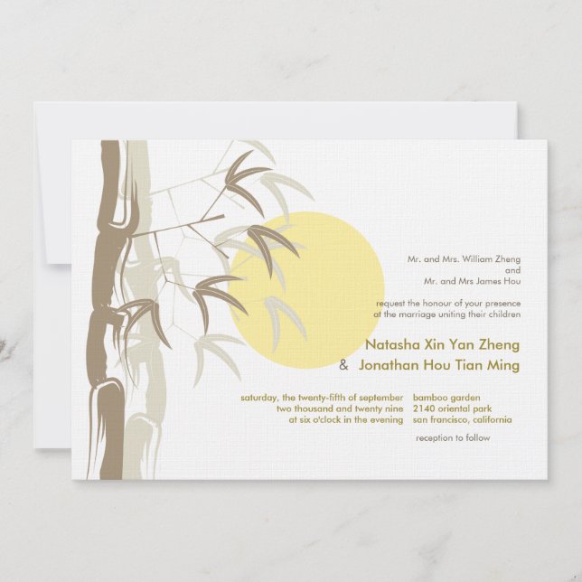 Sunrise Bamboo Zen Tropical Nature Chinese Wedding Invitation (Front)