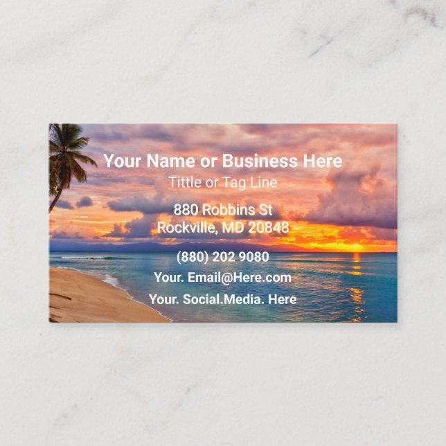 Sunrise Beach and Palm Trees Tropical Business Card (Front)