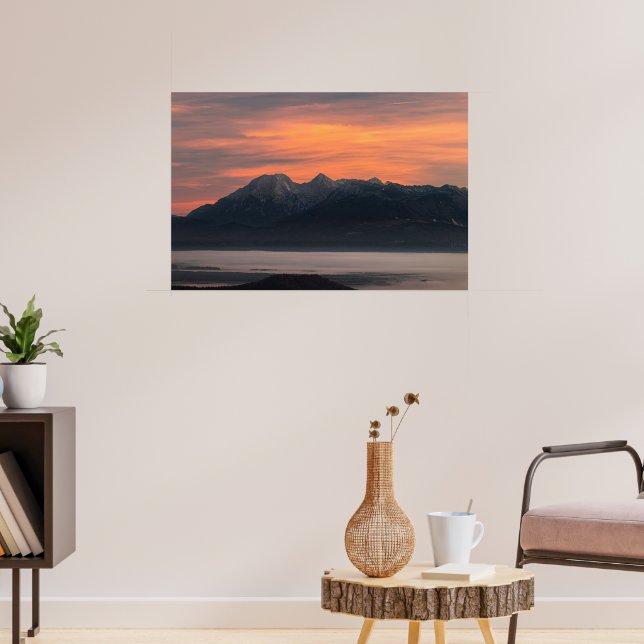 Sunrise behind majestic mountains poster (Living Room 3)