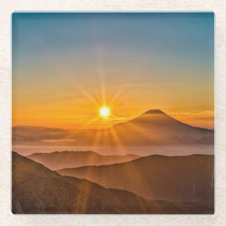Sunrise between the hills glass coaster