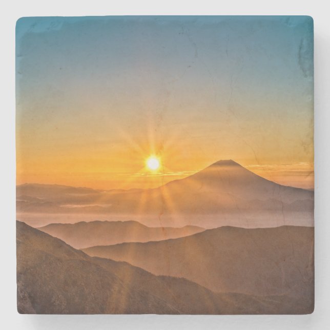 Sunrise between the hills stone coaster (Front)