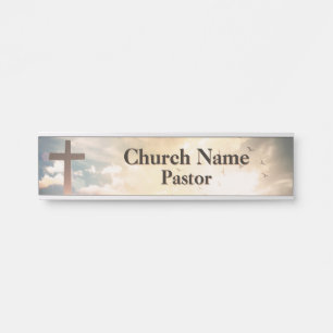 Sunrise Birds Cross Church Pastor Door Sign