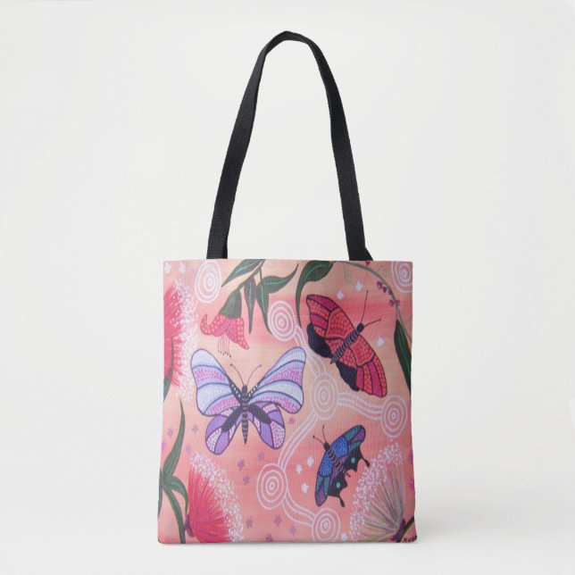 Sunrise Butterflies Aboriginal Art Tote Bag (Front)