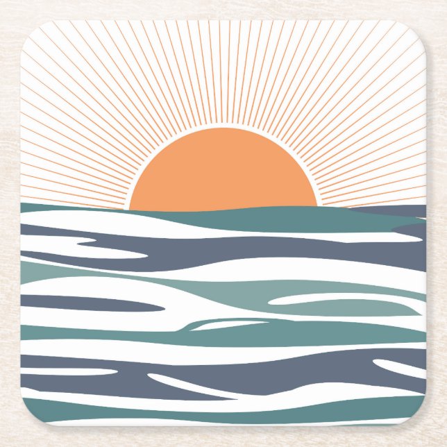 Sunrise by the sea square paper coaster (Front)