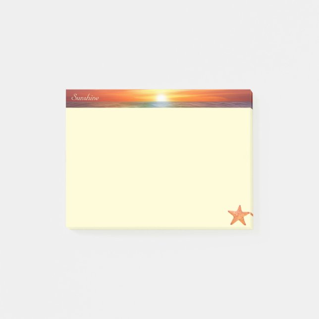 Sunrise, calligraphy and sea star on ivory post-it notes (Front)