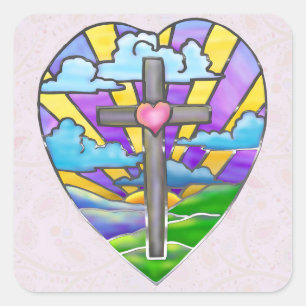 Sunrise Catholic Folk Art Easter Square Sticker