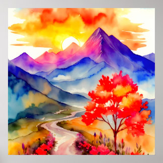 Sunrise Colourful Mountain Wall Art