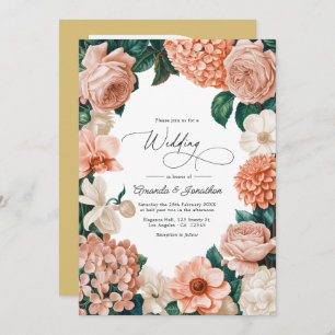 Sunrise Coral/Blush Peach/Driftwood Cream Wedding Invitation