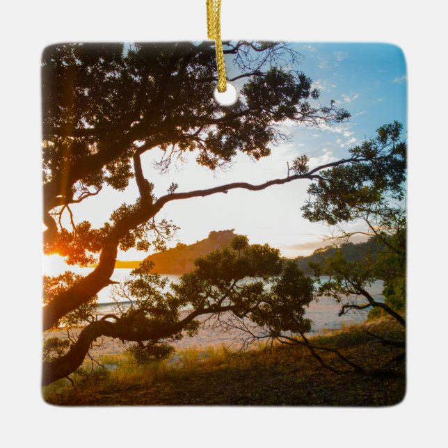 Sunrise Coromandel beach paradise New Zealand Ceramic Ornament (Front)