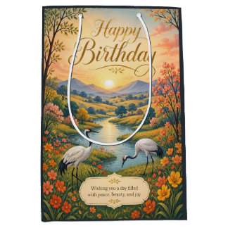 Sunrise Crane Meadow Birthday Serenity Medium Gift Bag