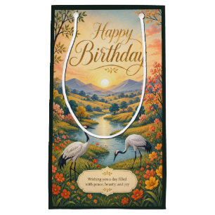 Sunrise Crane Meadow Birthday Serenity Small Gift Bag