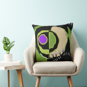 Sunrise Ethnic Circle - Green Black Purple Cushion