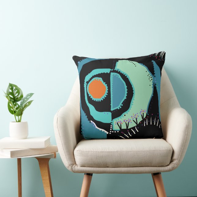 Sunrise Ethnic Circle - Teal Black Orange  Cushion (Chair)