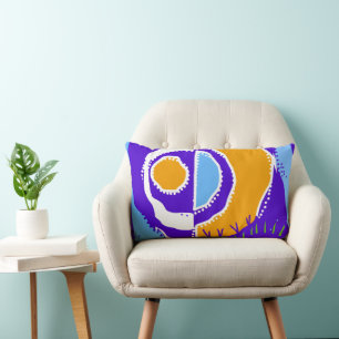 Sunrise Ethnic Circle - Turquoise Blue Orange Lumbar Cushion