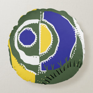 Sunrise Ethnic Circle - Yellow Green White Blue Round Cushion