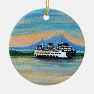 Sunrise Ferry Painting Ceramic Tree Decoration