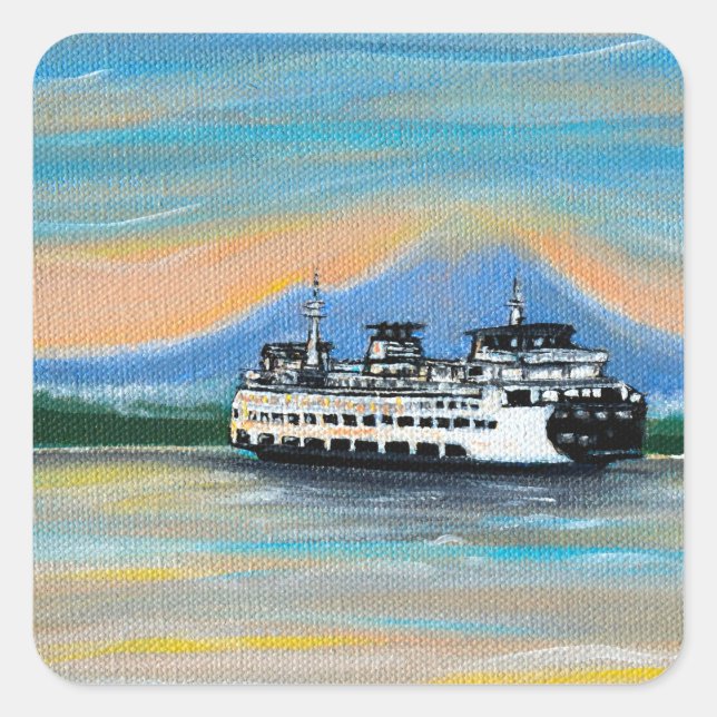 Sunrise Ferry Painting Square Sticker (Front)
