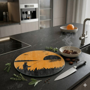 Sunrise Fishing in Orange Cutting Board