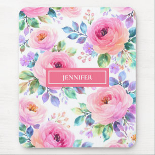 Sunrise Floral Boho Custom Name Design Mouse Mat