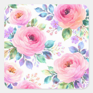 Sunrise Floral Boho Custom Name Design             Square Sticker