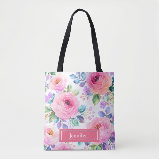 Sunrise Floral Boho Custom Name Design             Tote Bag (Front)