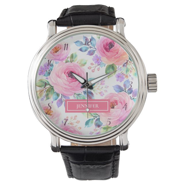 Sunrise Floral Boho Custom Name Design             Watch (Front)