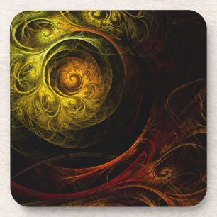 Sunrise Floral Red Abstract Art Cork Coaster