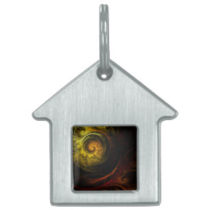 Sunrise Floral Red Abstract Art House Pet ID Tag
