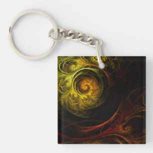Sunrise Floral Red Abstract Art Key Ring