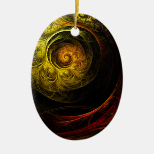 Sunrise Floral Red Abstract Art Oval Ornament