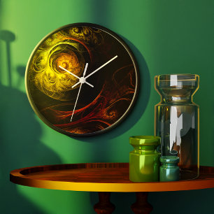 Sunrise Floral Red Abstract Art Round Large Clock
