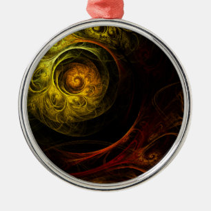 Sunrise Floral Red Abstract Art Round Metal Tree Decoration