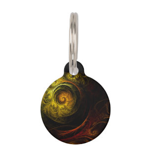 Sunrise Floral Red Abstract Art Round Pet Tag