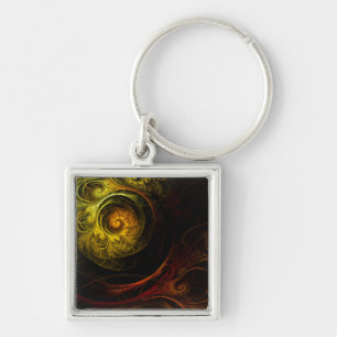 Sunrise Floral Red Abstract Art Small Key Ring