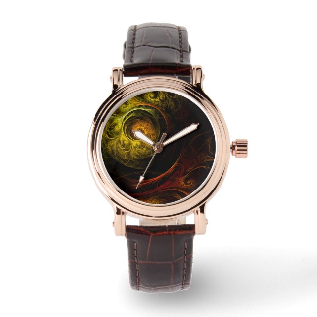 Sunrise Floral Red Abstract Art Watch (Front)