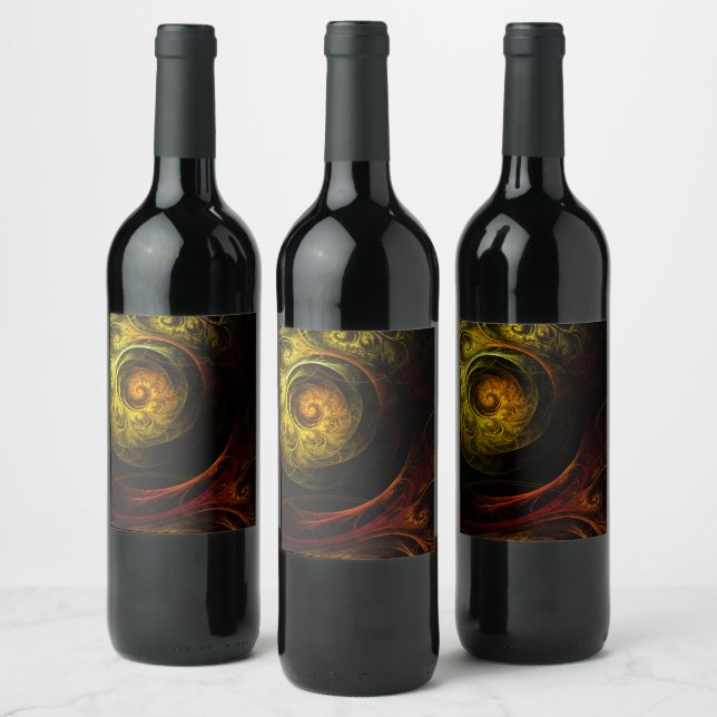 Sunrise Floral Red Abstract Art Wine Label (Bottles)