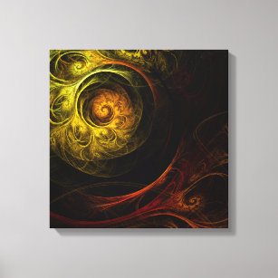 Sunrise Floral Red Abstract Quad Canvas Print