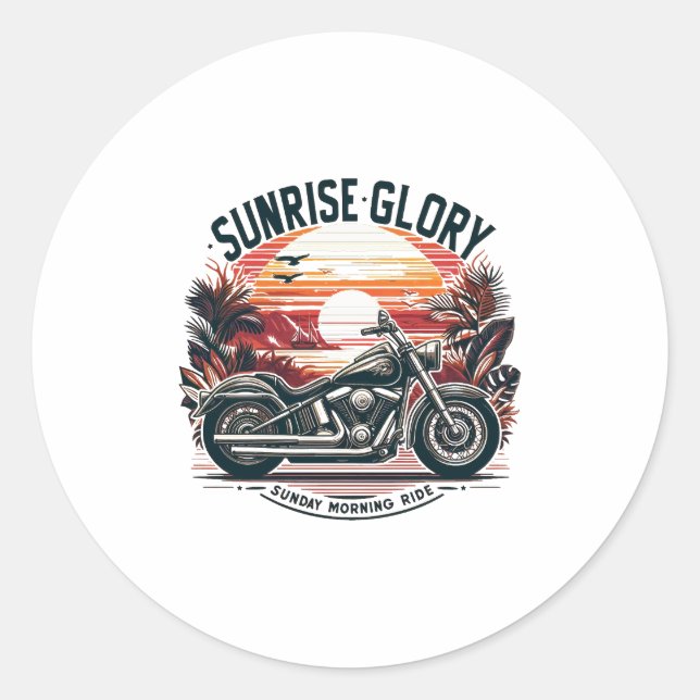 SUNRISE GLORY SUNDAY MORNING RIDE CLASSIC ROUND STICKER (Front)