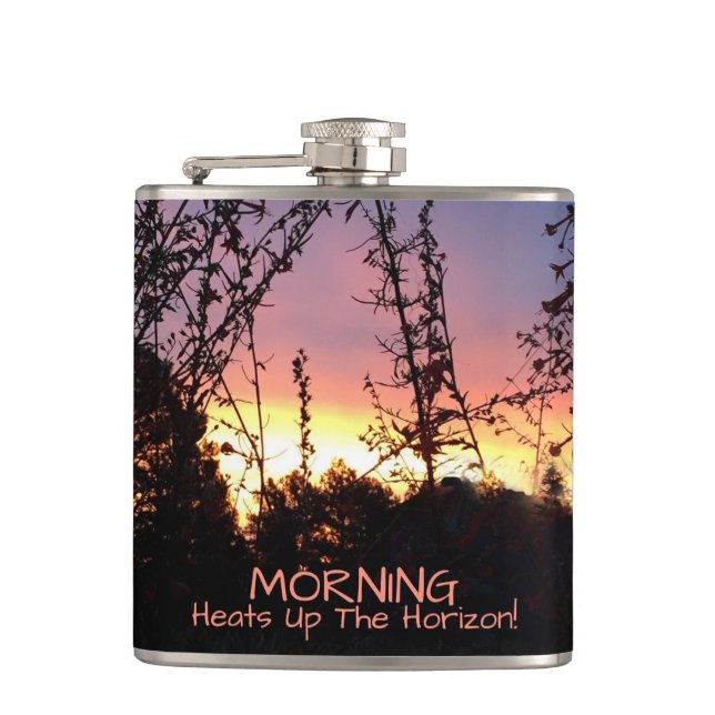 Sunrise Glows Between Wildflower Silhouettes Hip Flask (Front)
