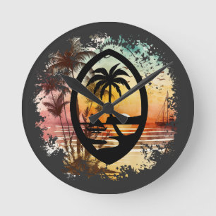 Sunrise Guam Seal Acrylic Print Triptych Round Clock