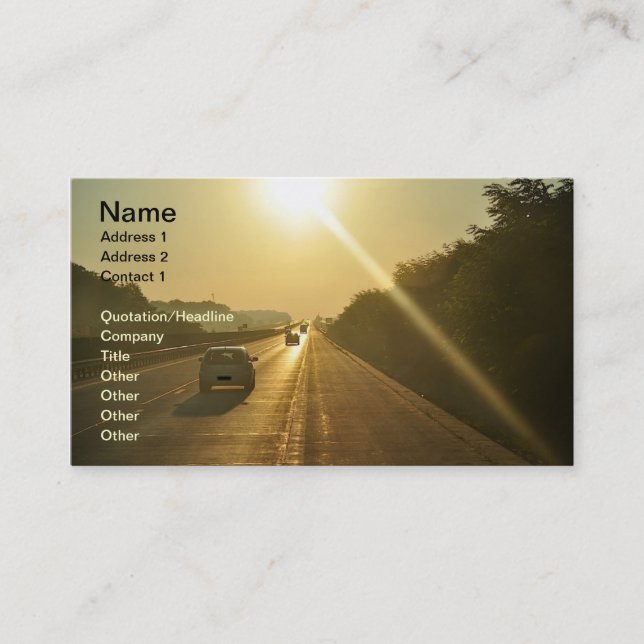 SUNRISE Highway travel cars automobiles driving Business Card (Front)