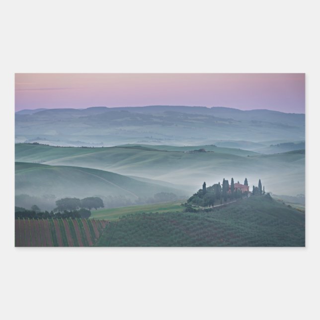 Sunrise in a Tuscany landscape rectangle sticker (Front)