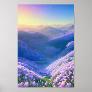 Sunrise in a Valley of Lavender Poster