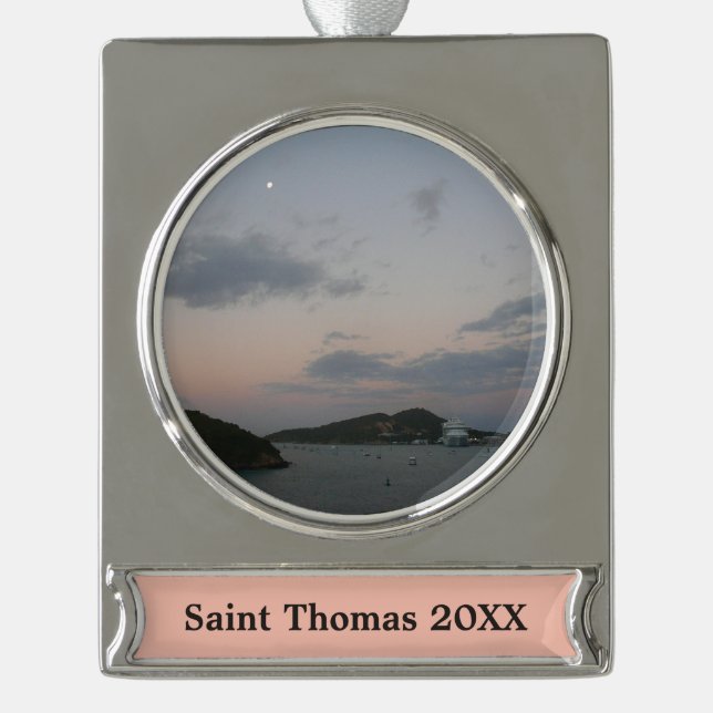 Sunrise in St. Thomas III US Virgin Islands Silver Plated Banner Ornament (Front)