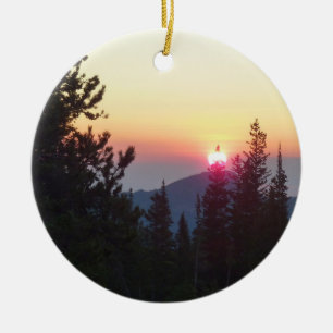 Sunrise in the Forest at Rocky Mountain Ceramic Tree Decoration