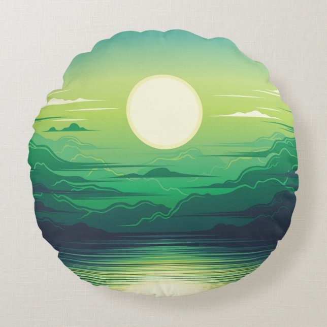 Sunrise in the sea illustration apparel,art,beauti round cushion (Front)