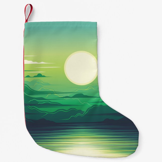 Sunrise in the sea illustration apparel,art,beauti small christmas stocking (Front)
