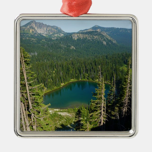 Sunrise Lake from Above at Mount Rainier Park Metal Tree Decoration (Front)