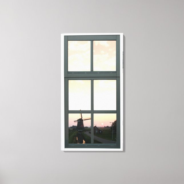 Sunrise Landscape Windmill Faux Window View Canvas Print (Front)