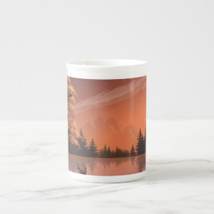 Sunrise Landscape with Lake and Deers-51207 Bone China Mug